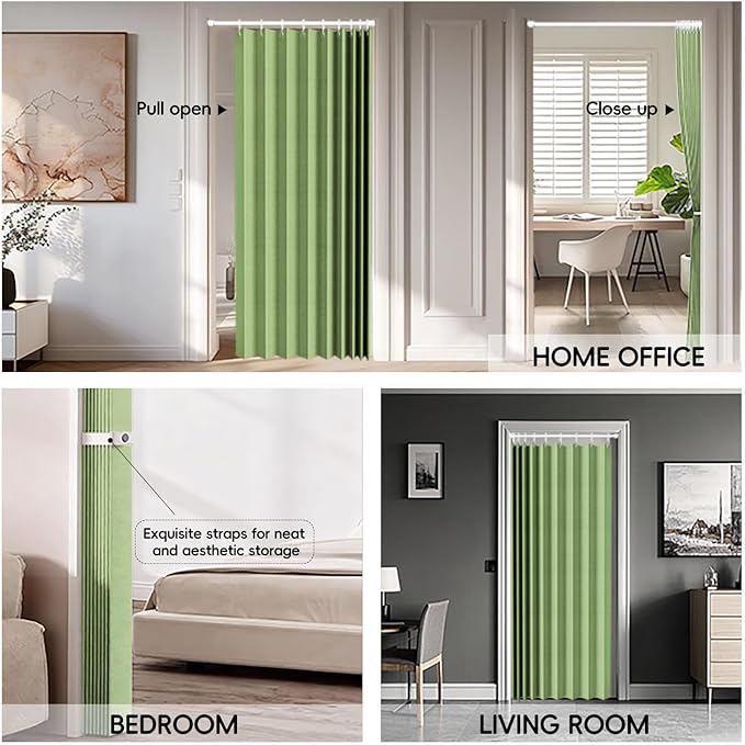 100% Blackout Fabric Folding Door Curtain with Magnetic Closure - Accordion Style for Sliding Doors, Closets,Wardrobe and Temporary Door Solutions Doorway Curtains（W42 x L78, Green，1 Panel）