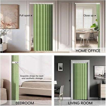 100% Blackout Fabric Folding Door Curtain with Magnetic Closure - Accordion Style for Sliding Doors, Closets,Wardrobe and Temporary Door Solutions Doorway Curtains（W42 x L78, Green，1 Panel）