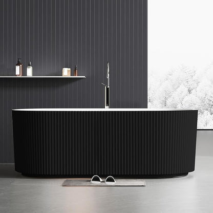 67-in Freestanding Bathtub - Acrylic Soaking Tub with Overflow Drain - CUPC Certified Thickened Design Glossy Black for Bathroom