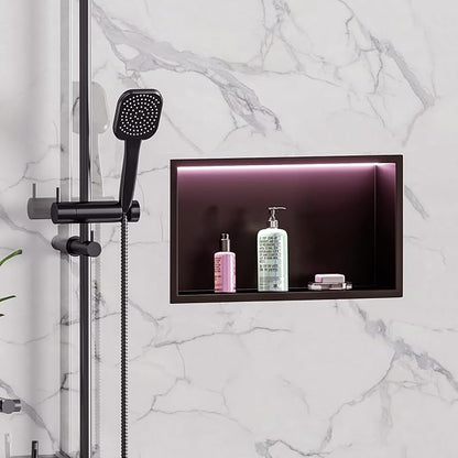 RGB LED Light Shower Niche, Matte Black 18X12 in Stainless Steel Recessed Storage with Remote Control, Waterproof No Tile Needed Wall Niche for Bathroom Storage Built-in Installation