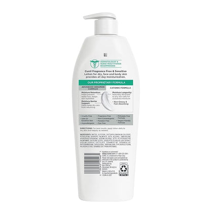 Curel Fragrance Free Lotion for Sensitive and Dry skin, Non-Greasy Hand and Body Lotion that Hydrates and Relieves Irritated Itchy Skin, Ceramide Moisturizer, Body Care, Bulk, 13 Oz (Pack of 3)