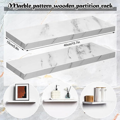 Pinkunn 3 Pcs Faux Marble Floating Shelves Modern Wooden Floating Shelf Wall Mount Organizer Decor for Home Bathroom Kitchen Storage and Display