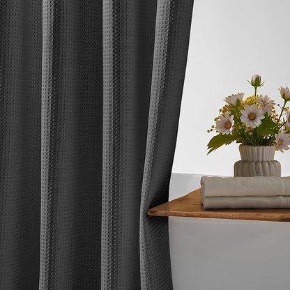 River Dream Heavyweight No Hooks Required Dotted Waffle Weave Shower Curtain with Snap in Liner - 71W x 74H,Hotel Grade,Spa Like Bath Curtain,Graphite Grey