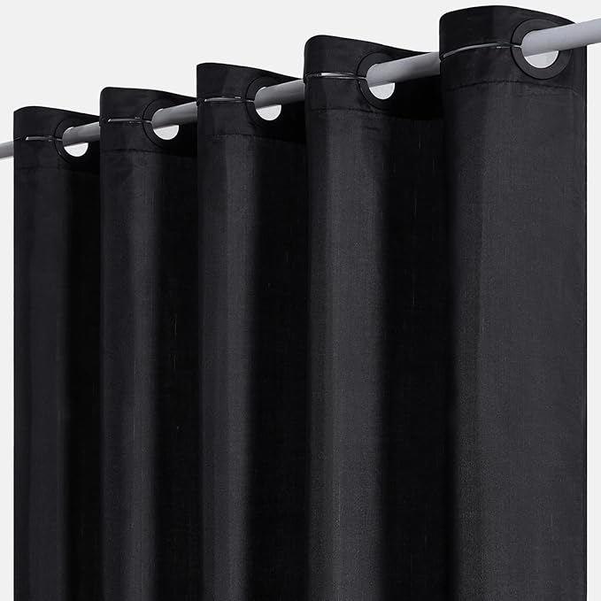 Furlinic Extra Wide No Hook Black Shower Curtain 108x72 Inch,Polyester Fabric Waterproof Shower Curtain Liner with 14 Plastic Split Grommets,Washable Shower Curtains for Bathroom Hotel Spa Luxury