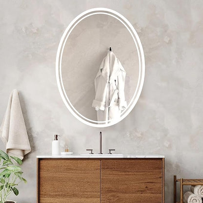 28 x 20 inch Oval LED Bathroom Mirror Anti-Fog 3 Colors Light Dimmable Wall Mounted Lighted Bathroom Vanity Mirror Memory Makeup Mirror Touch Switch