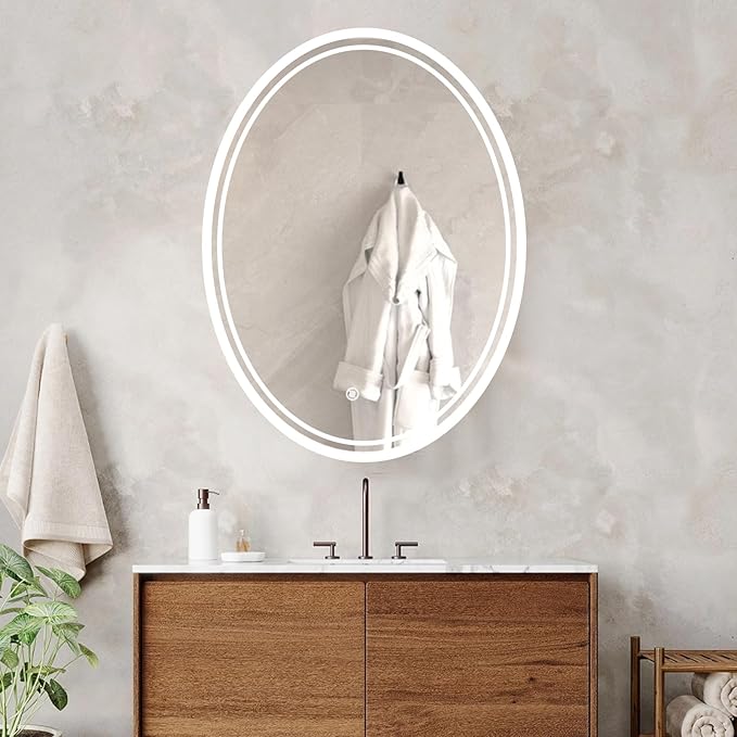 32 x 24 inch Oval LED Bathroom Mirror Anti-Fog 3 Colors Light Dimmable Wall Mounted Lighted Bathroom Vanity Mirror Smart Makeup Mirror Touch Switch