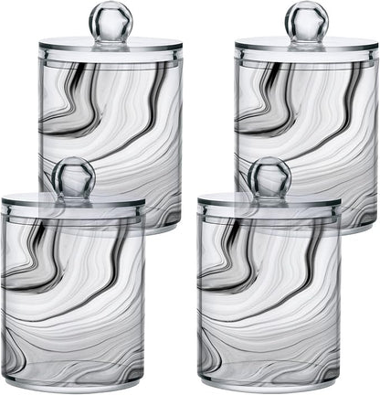 MNSRUU 4 Pack Qtip Holder Organizer Dispenser Fashion Grey Marble Bathroom Containers Bathroom Vanity Storage Canister Apothecary Jars for Cotton Swabs/Pads/Floss