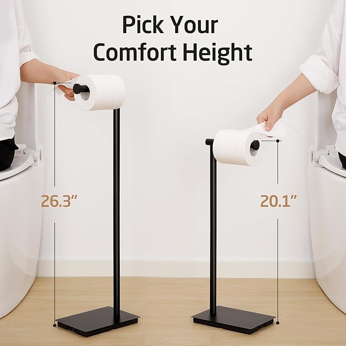 KES Black Toilet Paper Holder Stand Bathroom Freestanding Toilet Tissue Paper Roll Holder, 20" H SUS304 Stainless Steel Rustproof Weighted Base Matte Black, BPH286S1A-BK