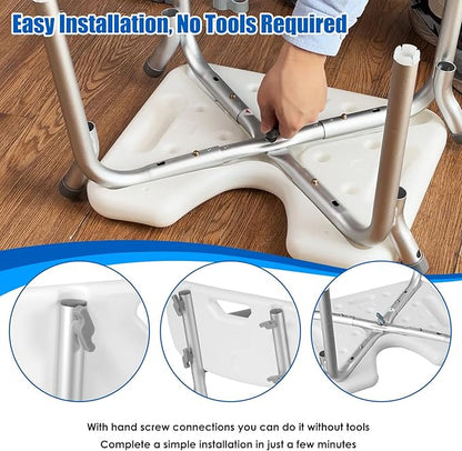 Shower Chair with Arms and Back Heavy Duty 330lbs, Shower Seat for Inside Shower with Shower Head Holder, Shower Bathroom Chair with Cutout Seat & Cold-Proof Pads, Tools-Free Assembly