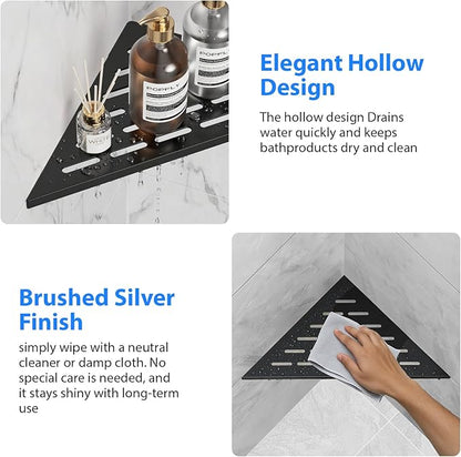 POPFLY 10 Inch Corner Shower Shelf 2 Pack, 304 Stainless Steel Matte Black, No Drilling Recessed Bathroom Shelves for Tiled Wall, Heavy Duty Floating Shower Organizer with Slot Design, PF7501B