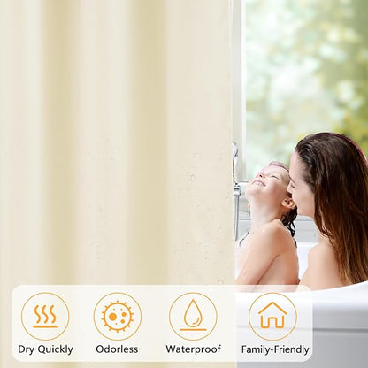 Waterproof Fabric Shower Curtain Liner with 3 Weighted Magnets, 72 x 84 inch Extra Long Cream Cloth Shower Liner Machine Washable, Hotel Quality Lightweight Tall Shower Curtain for Bathroom