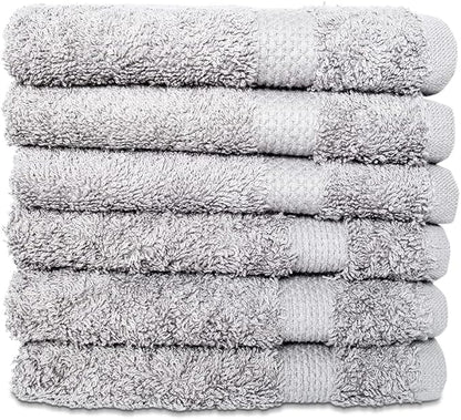 Hencely Premium 6-Pack Washcloths 12x12 Inches Soft Turkish Cotton High Absorbent and Quick Dry Dishtowel for Kitchen and Bath (Wash Cloth 6 Pack, Silver)