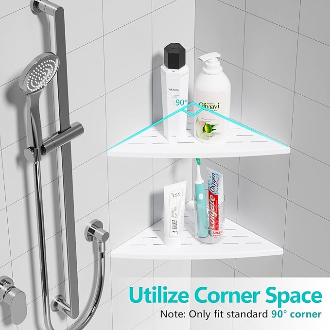 Corner Shower Shelf Matte White, 304 Stainless Steel 11.5” Recessed Corner Shelf Bathroom for Tiled Wall, Floating Shower Shelves Shampoo Holder, No Drilling, 2 Pack