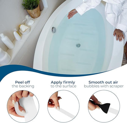 Anti-Slip Shower Stickers - Help Reduce Slipping in Bathtub & Shower, White Non-Slip Bath Strips, Strong Adhesive Bathtub Appliques Suitable for Homes with Kids, Adults & Seniors - 24 Pcs - Homergy