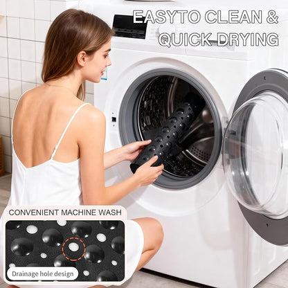 Anti-Slip Bathtub Shower mat, 39.3×15.7 inch（Approximately 100 × 40cm） Soft Oversized Machine Washable Non-Slip Bathtub mat with Drainage Holes, Bathroom Floor Suction Cup.（1-Opaque Black）