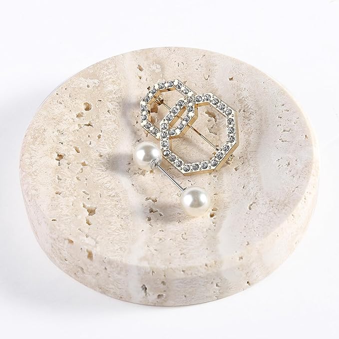 Koville Small Travertine Jewelry Dish, 4" Round Trinket Dish for Ring Necklace Earring, Beige Travertine Soap Dish for Bathroom Kitchen, Natural Stone Decorative Dish, Aesthetic Home Table Decor