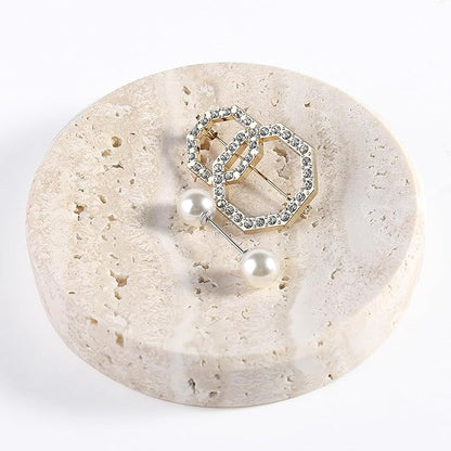 Koville Small Travertine Jewelry Dish, 4" Round Trinket Dish for Ring Necklace Earring, Beige Travertine Soap Dish for Bathroom Kitchen, Natural Stone Decorative Dish, Aesthetic Home Table Decor