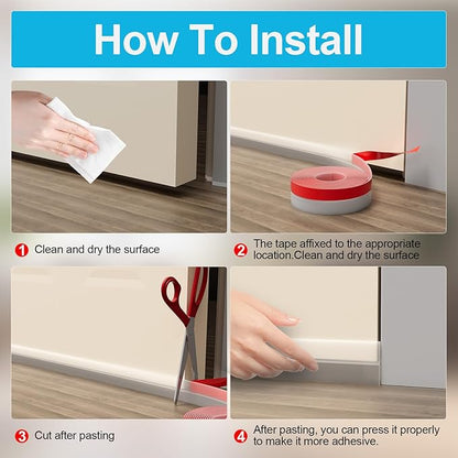 Heavy-Duty 3Inch (W) x 20FT(L) Door Weather Stripping, Extra Thick 2mm Door Draft Stopper Silicone Seal Strip, Draft Seal Tape for Doors Windows and Shower Glass Gap