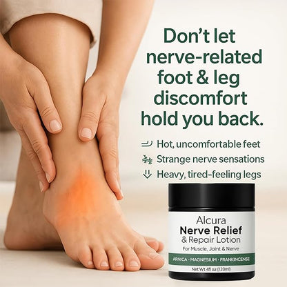 Alcura Nerve Cream, Alcura Neuropathy Lotion with Arnica, Magnesium for Body, Joint, Knee, Lumbar, Neck, Hand and Feet – 4 fl oz (1)