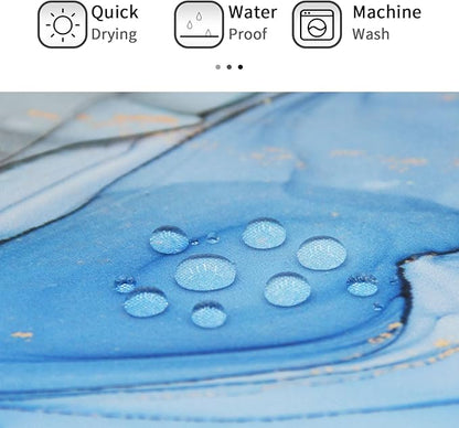 Gibelle Long Fabric Shower Curtain 72 x 78, Tall Abstract Blue Grey Marble Shower Curtain, Modern Ink Art Waterproof Fabric Shower Curtain Set with Hooks