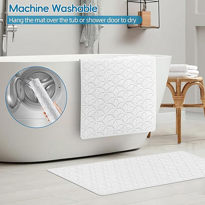 WRISIN Bathtub Mat Non Slip with Suction Cups - 100% Rubber Bathroom Mat Textured for Bath Tub Shower Safety - Soft on Touch - BPA/PVC Free - Pet Dog Bath Mat - Machine Washable - 17 × 35 Inch（White）