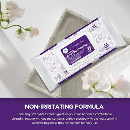 MED PRIDE Premoistened Disposable Washcloths for Adults 8 X 12 in | Ultra-Soft, Paraben-Free, Rinse Free | Lavender Scent | Pack of 600