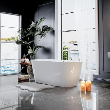Empava Bathtub, 59" Soaking Tub, Acrylic Free Standing Tub with Center Drain and Overflow,Contemporary Design Bathtubs for Bathroom, cUPC Certified, Glossy White (Pack of 1)