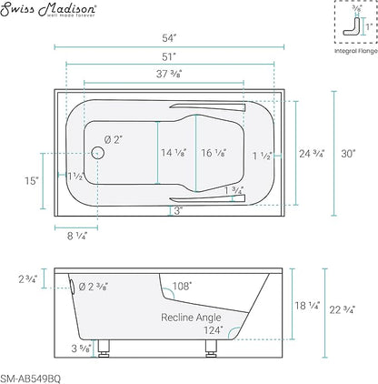 ﻿Voltaire 54" X 30" Left-Hand Drain Alcove Bathtub with Apron in Bisque