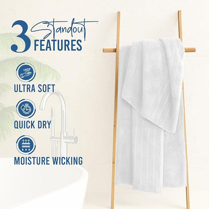 DAN River Extra Large Bath Towels Set of 4, 30 x 60 Inches - 100% Cotton Larger & Lighter Weight Towels for Bathroom - Quicker to Dry, Super Soft & Highly Absorbent Towels for Home, White