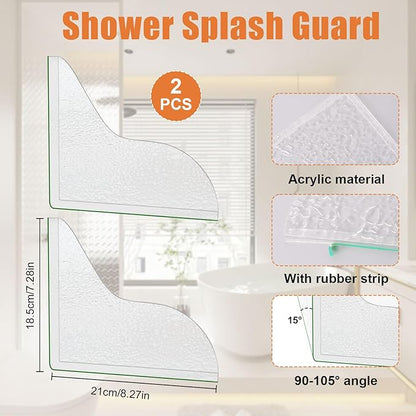 2 Pack Shower Corner Water Guard, Shower Splash Guard Acrylic Self-Adhesive for Bathtub Tub Edges, 8.26×7.28 In Waterproof Curtain Barrier, Bathroom Accessories Water Blocker for Corner Control