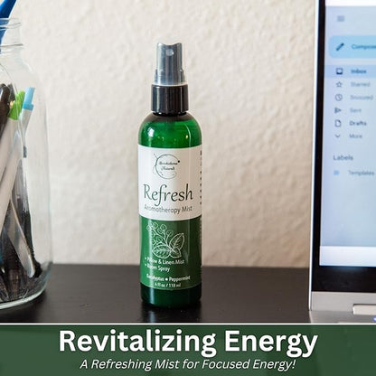 Refresh Aromatherapy Room Spray & Pillow Mist. Peppermint & Eucalyptus Essential Oil Spray, Linen Mist, Natural Car Air Freshener Bathroom Freshener & Closet Deodorizer by Brookethorne Naturals