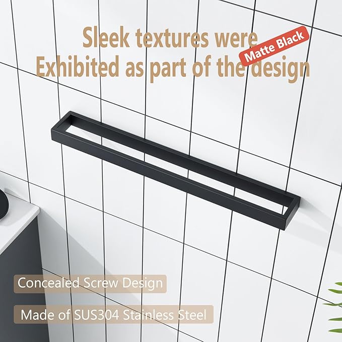 KOKOSIRI Towel Bar Matte Black Bath Towel Holder 20-Inch Kitchen Rack Stainless Steel for Bathroom Hardware Wall Mounted, 1 Pack B4008BK-L20