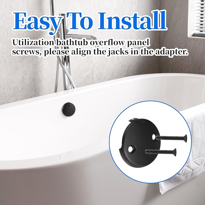 Black Tub Overflow Cover, 3-1/8" Universal Two-Hole Tub Bathtub Drain Cover Two Hole Bathtub Overflow Drain Covers Plate with Two Matching Screws Stainless Steel 2 Hole Bathtubs Covers Faceplate