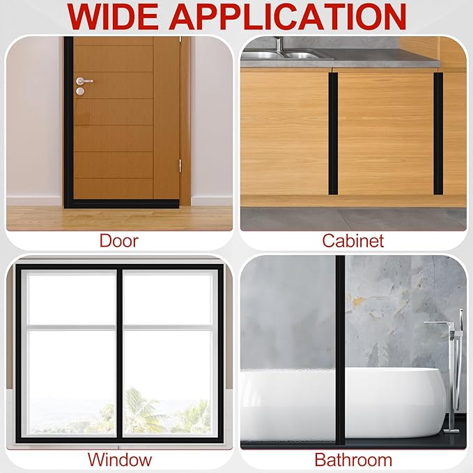 MYFAMIREA Door Weather Stripping 3IN (W) x 20FT (L) Door Draft Stopper Seal Tape Silicone Seal Strip Self Adhesive Shower Sweep Insulation Tape Side Bottom Strip for Sliding Glass Window Gap, Black