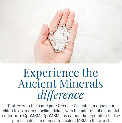 Ancient Minerals Magnesium Bath Flakes Ultra with OptiMSM – Pure Zechstein Magnesium Chloride and Organic Sulfur Bath Salts, Soothing Mineral Soak for Skin & Body, 1.65 lb