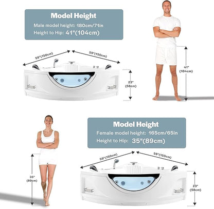 Empava 2 Person Whirlpool Bathtub,Corner Jetted Bathtub with Heater,Corner Jetted Tub with Light,Spa Bath tub with 10 Jets,Hydro Massage Tub with Chromatherapy,ETL Certified