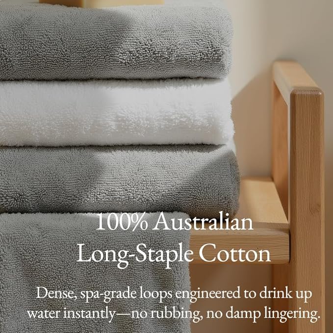 Italic Ultraplush 100% Australian Cotton Hand Towels - Set of 2 Luxury Hand Towels, Ultra Soft and Highly Absorbent 800GSM Towels for Bathroom,Shower, Hotel, and Spa (Light Gray)