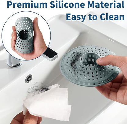 Bathtub Drain Hair Catcher,Tub Shower Drain Hair Trap/Strainer,3PCS Silicone Collapsible Tub Hair Catcher Drain Protector Designed for 1.47" to 1.75'' Regular Drains(Greyish Blue)