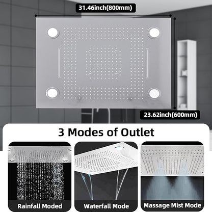 24x32 LED Dual Head Shower System 24"x32" Ceiling Mount Shower Head Thermostatic Shower System Rainfall Shower Set with 6 Inches Shower Head and 6 Body Jets High Pressure Shower Handheld