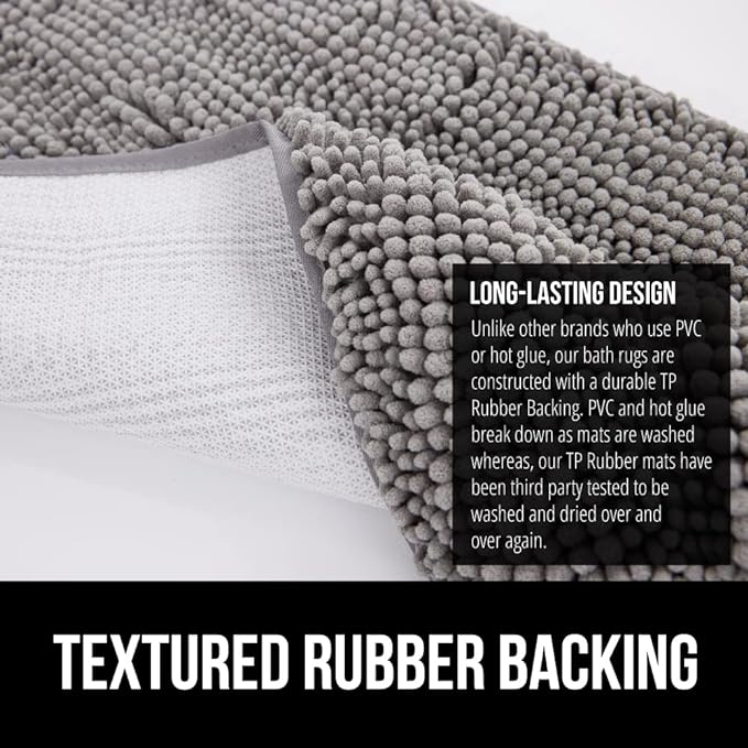 GORILLA GRIP Bath Rug Mat 30x20, Thick Soft Absorbent Chenille, Quick Dry Microfiber Mats, Rubber Backing Washable Shower Floor Rugs, Bathmat Runner, US Designed Bathroom Home Decor Accessories Grey