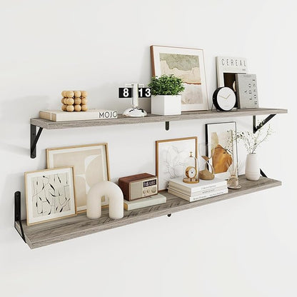 Dreamland Deep Floating Shelves for Wall, 48W x 8D Wall Mounted Shelves Set of 2, Wide Display Ledge Shelf with Sturdy Metal Brackets for Living Room, Bathroom, Bedroom and Kitchen, Grey