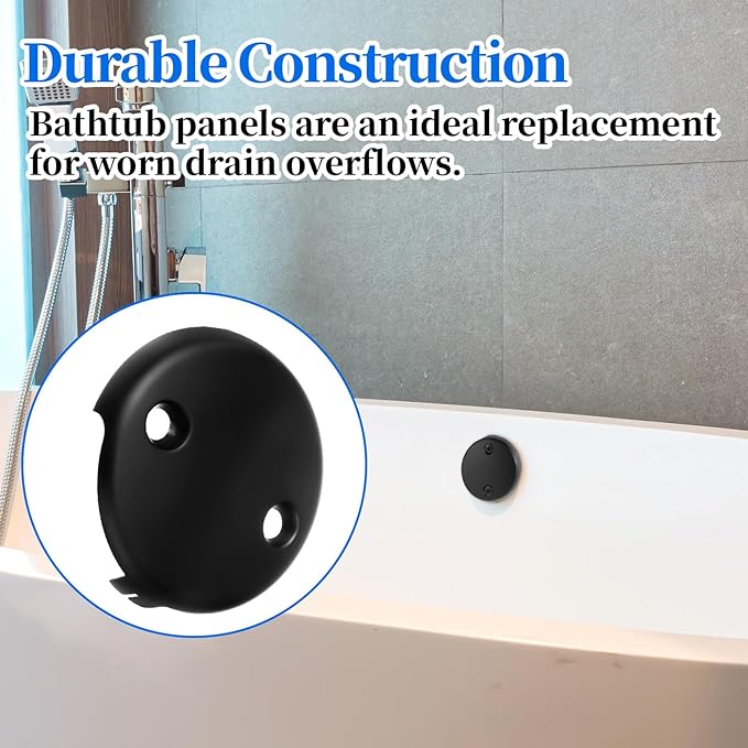 Black Tub Overflow Cover, 3-1/8" Universal Two-Hole Tub Bathtub Drain Cover Two Hole Bathtub Overflow Drain Covers Plate with Two Matching Screws Stainless Steel 2 Hole Bathtubs Covers Faceplate