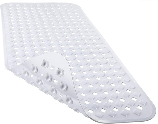 Yimobra Non Slip Bath Mat, Super Strong Suction Cups,34.5"x15.5"Long Tub Mat with Drain Holes, Machine Washable Fast Draining Shower Mats, Bathroom Essentials,White