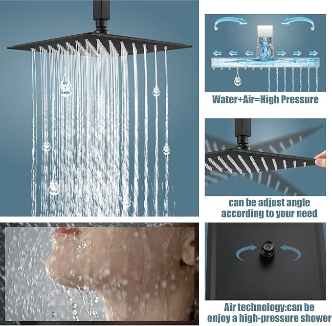 Aolemi Ceiling Mount Shower System Rain Shower Head with Handheld Spray High Pressure Shower Faucet Set Rough-in Valve Shower Trim Kit Included Bathroom Oil Rubbed Bronze 12 Inch Ceiling Shower Head