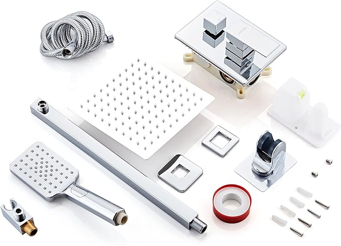 Shower System, Shower Faucet Set Complete Square Rain Shower Combo Set with 8 inch Rainfall Shower Head System Bathroom Wall Mounted 3-Setting Handheld Shower,Chrome