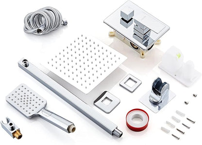 Shower System, Shower Faucet Set Complete Square Rain Shower Combo Set with 8 inch Rainfall Shower Head System Bathroom Wall Mounted 3-Setting Handheld Shower,Chrome