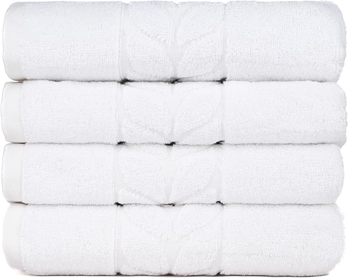 BAGNO MILANO Organic Turkish Cotton Bath Towels, Luxury Jacquard Collection, Certified Organic Highly Absorbent, Soft-Plush Towel Set (White, 4 Pcs Hand Towel Set)