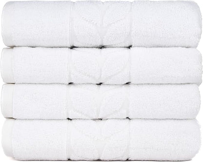 BAGNO MILANO Organic Turkish Cotton Bath Towels, Luxury Jacquard Collection, Certified Organic Highly Absorbent, Soft-Plush Towel Set (White, 4 Pcs Hand Towel Set)
