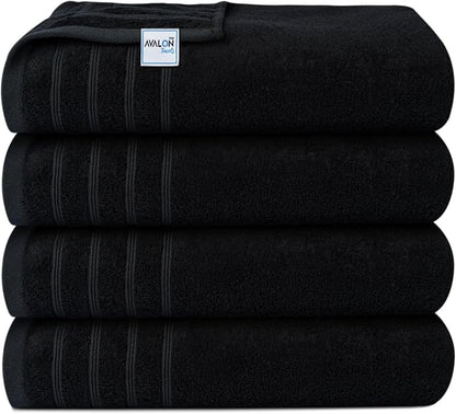 Avalon Towels Bath Towels Set of 4, Size 30 x 60 Inches, Highly Soft and Absorbent, Quick Drying, Lightweight, Perfect for Daily Use (Black)