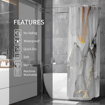 Gibelle Abstract Marble Shower Curtain, Grey Jade Texture Gold Stripes Ombre Watercolor Paint, Modern Ink Art Decor Waterproof Fabric Curtain for Bathroom Set, 71x71